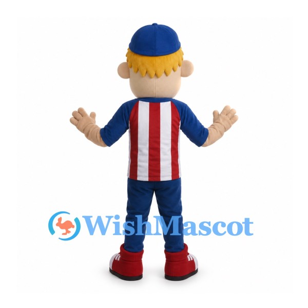 Boy Mascot Costume with Blue Cap and Red Striped Shirt