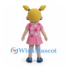 Girl Mascot Costume with Blonde Pigtails and Pink Floral Dress