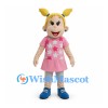 Girl Mascot Costume with Blonde Pigtails and Pink Floral Dress
