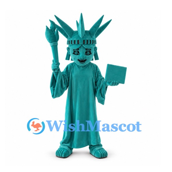 Statue of Liberty Mascot Costume in Green with Torch and Tablet