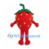 Strawberry Mascot Costume in Red with Green Leaves
