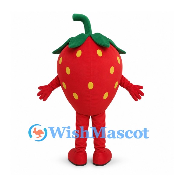 Strawberry Mascot Costume in Red with Green Leaves