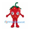 Strawberry Mascot Costume in Red with Green Leaves