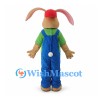 Rabbit Mascot Costume with Red Cap and Blue Overalls