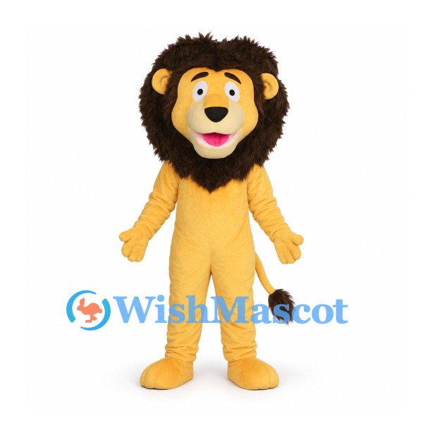Lion Mascot Costume in Yellow with Dark Brown Mane