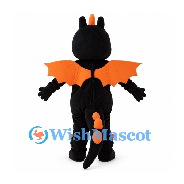 Dragon Mascot Costume in Black with Orange Wings and Belly