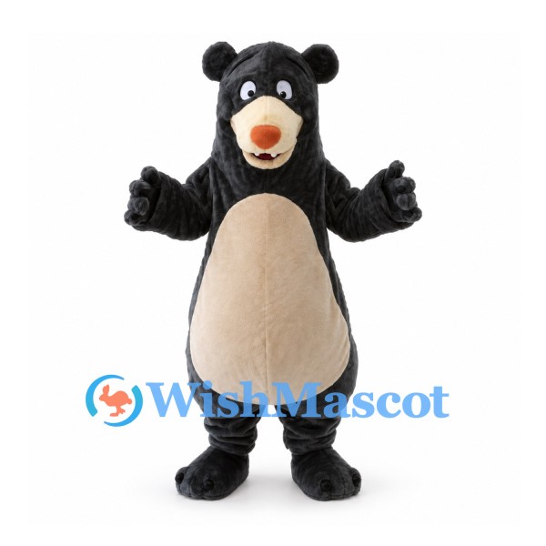 Bear Mascot Costume in Black with Cream Belly and Orange Nose
