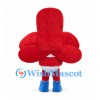 Superhero Mascot Costume in Red with Feathered Mask and Blue Boots