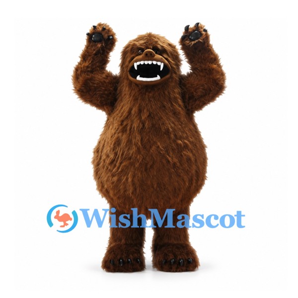 Bigfoot Mascot Costume in Brown with Long Shaggy Fur