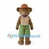 Bear Mascot Costume with Safari Hat, Green Shorts and Purple Scarf