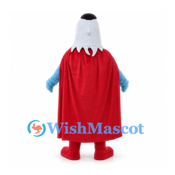 Eagle Mascot Costume with Blue Superhero Suit and Red Cape