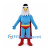Eagle Mascot Costume with Blue Superhero Suit and Red Cape