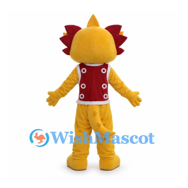 Lion Mascot Costume in Yellow with Red Vest