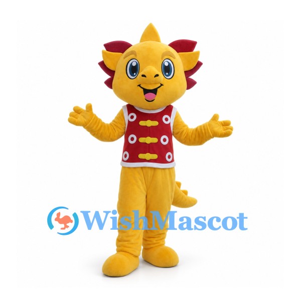 Lion Mascot Costume in Yellow with Red Vest