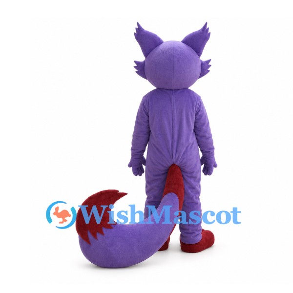 Fox Mascot Costume in Purple with Large Red-Tipped Tail
