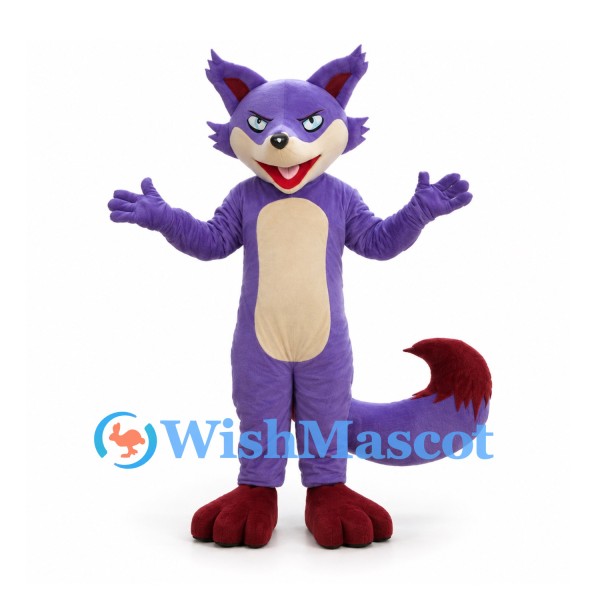 Fox Mascot Costume in Purple with Large Red-Tipped Tail