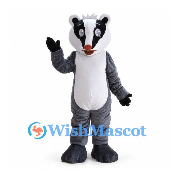Badger Mascot Costume in Gray with Black and White Face