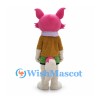 Fox Mascot Costume in Pink with Brown Jacket and Lavender Scarf