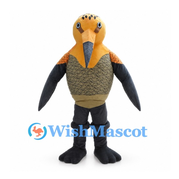 Bird Mascot Costume with Orange Head and Long Gray Beak