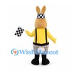 Rabbit Mascot Costume with Yellow Referee Shirt and Checkered Flag