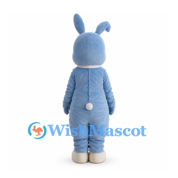 Rabbit Mascot Costume in Blue with White Belly and Ribbon