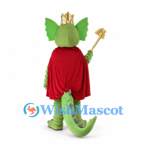 Dragon Mascot Costume with Gold Crown, Red Cape and Scepter