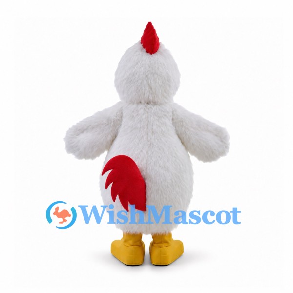Rooster Mascot Costume in White with Red Comb and Tail