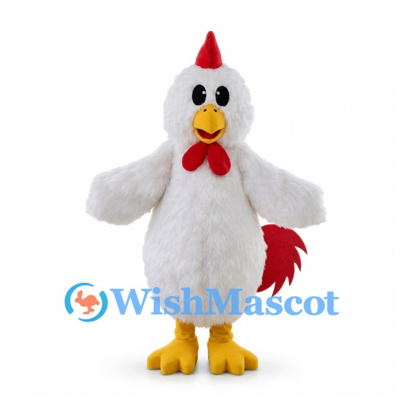 Rooster Mascot Costume in White with Red Comb and Tail