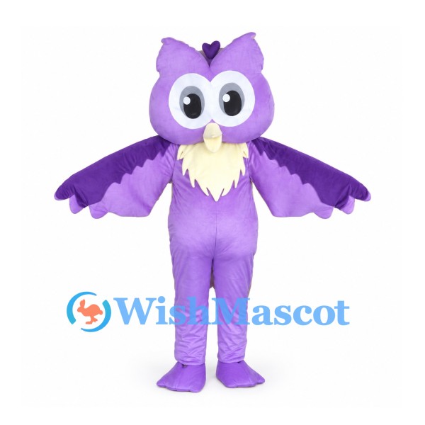 Owl Mascot Costume in Purple with Large White Eyes