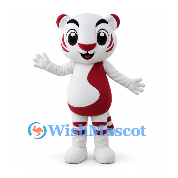 Tiger Mascot Costume in Red and White with Striped Legs