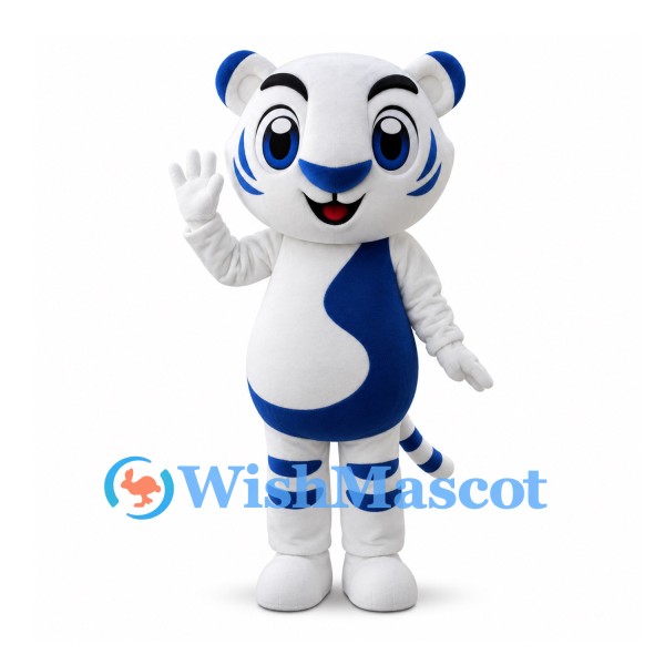 Tiger Mascot Costume in Blue and White with Striped Legs