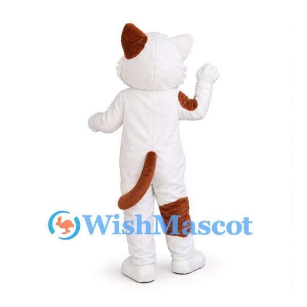 Cat Mascot Costume in White with Brown Patches and Pink Cheeks