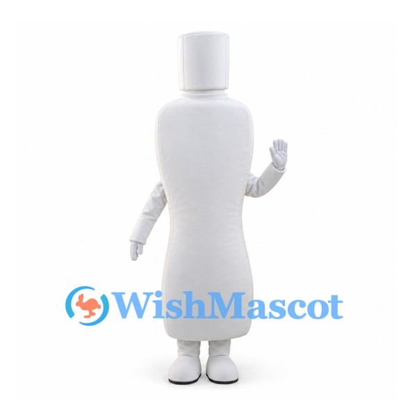 Bottle Mascot Costume in White with Tall Cap