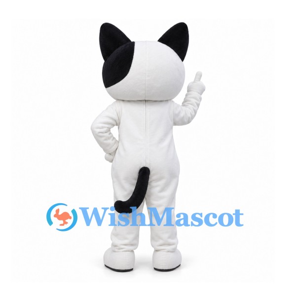 Cat Mascot Costume in Black and White with Large Orange Eyes