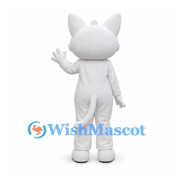 Cat Mascot Costume in White with Large Orange Eyes