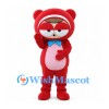 Bear Mascot Costume in Red with Pink Belly and Blue Bow Tie