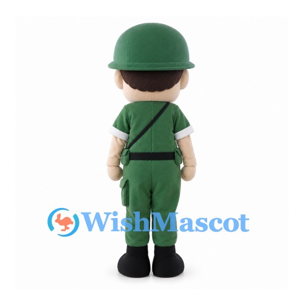 Soldier Mascot Costume with Green Helmet and Uniform