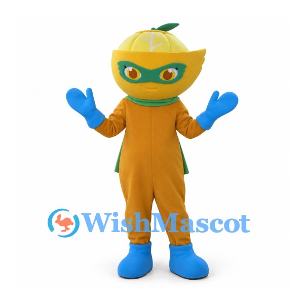 Lemon Mascot Costume with Green Eye Mask and Blue Boots