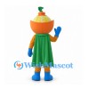 Orange Mascot Costume with Sliced Fruit Head and Green Cape