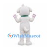 Dog Mascot Costume in White with Green Collar and Pink Paws