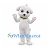 Dog Mascot Costume in White with Green Collar and Pink Paws