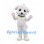Dog Mascot Costume in White with Green Collar and Pink Paws