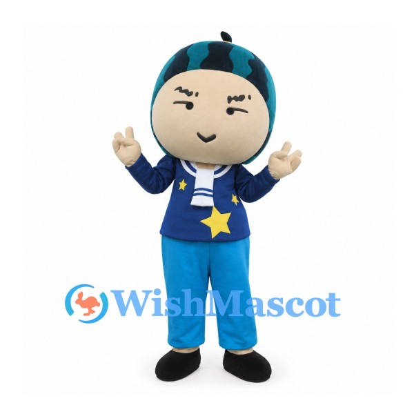 Watermelon Boy Mascot Costume with Navy Sailor Jacket