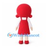 Girl Mascot Costume with Red Round Hair and Pinafore Dress