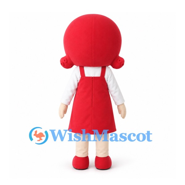 Girl Mascot Costume with Red Round Hair and Pinafore Dress