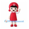 Girl Mascot Costume with Red Round Hair and Pinafore Dress