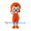 Girl Mascot Costume with Orange Hair and Overalls