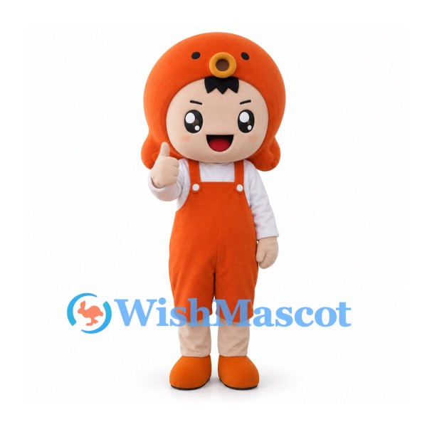 Girl Mascot Costume with Orange Hair and Overalls