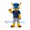 Owl Mascot Costume in Yellow and Blue with Navy Shirt and Gray Shorts