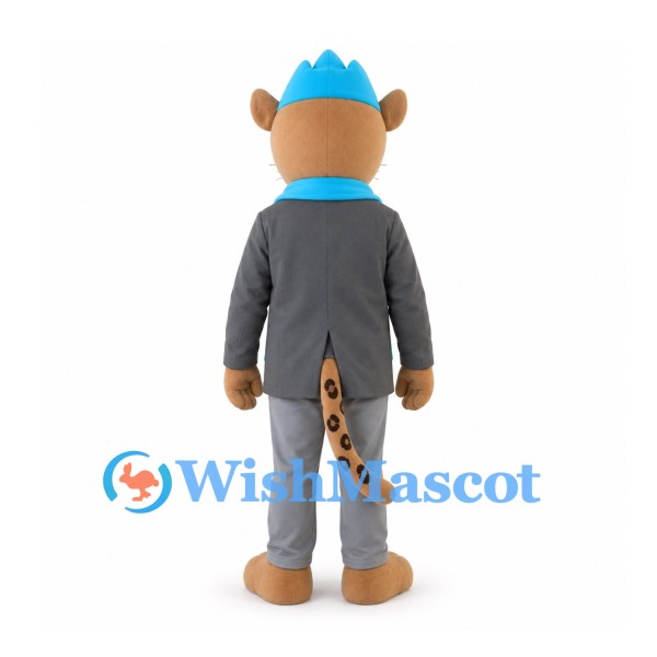 Leopard Mascot Costume with Gray Suit and Blue Shirt